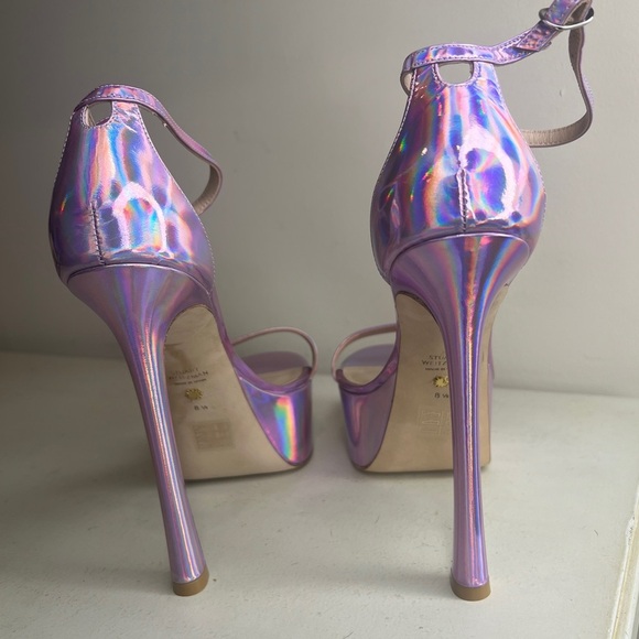 Stuart Weitzman Nudistcurve Hollywood Pink Iridescent Heels 8.5 Platform Sandals - Picture 8 of 12